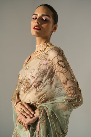 Green mansa saree and blouse piece