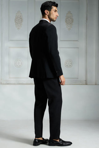 Black solid flap blazer