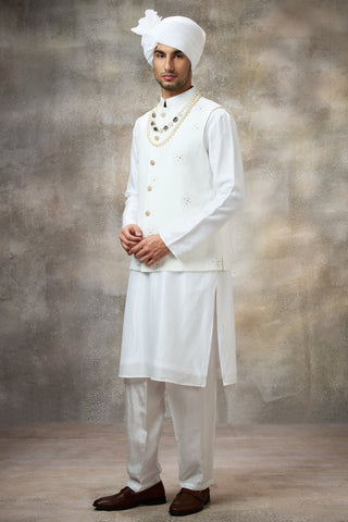 White embellished koti with kurta set