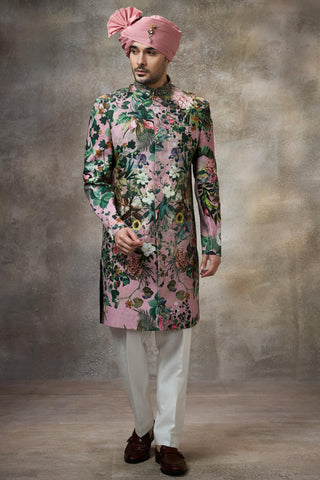 Pink printed sherwani set