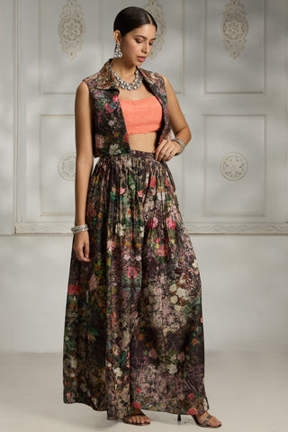 Orange short jacket styled cape set