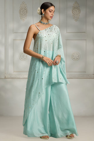 Blue one shoulder cape set