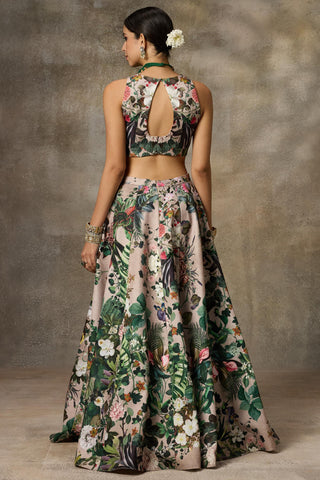 Beige botanical print skirt and top