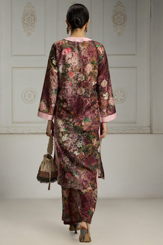 Maroon floral printed tunic set