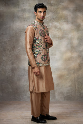 Orange signature floral koti with kurta set