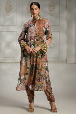Orange printed tunic set