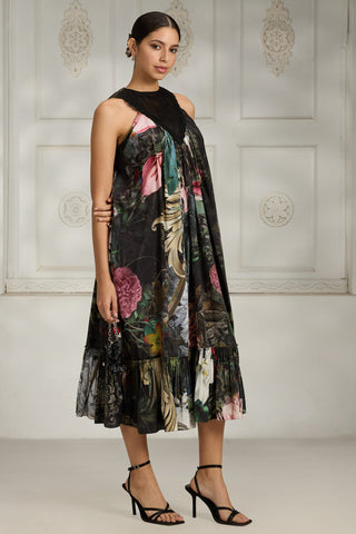 Black botanical printed dress