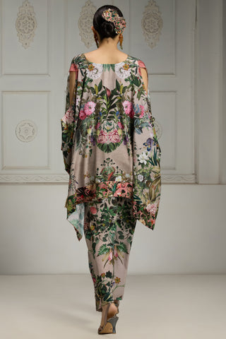 Beige botanical printed tunic set