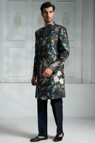 Black printed sherwani set