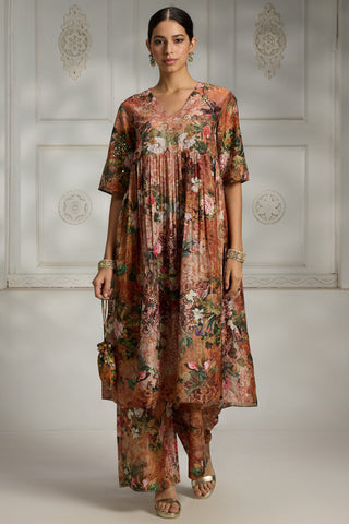 Orange floral printed tunic set