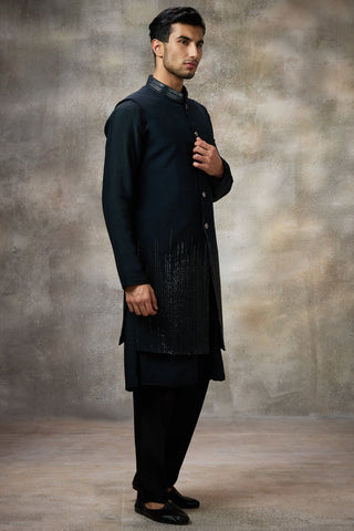 Black embellished koti with kurta set