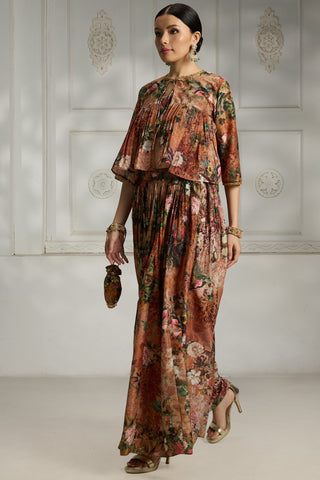 Orange floral printed cape set