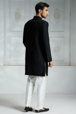 Black solid sherwani set
