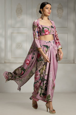 Pink printed cape set