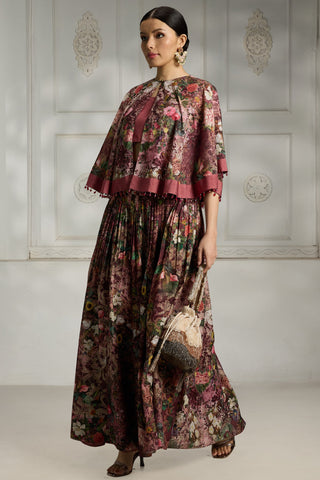 Maroon botnical printed cape set