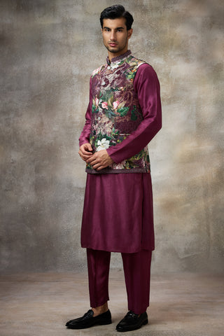 Maroon signature koti with kurta set