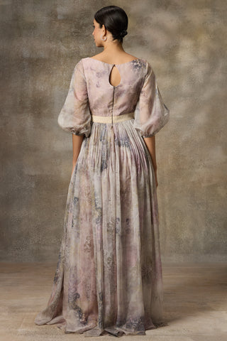 Ivory botanical printed gown