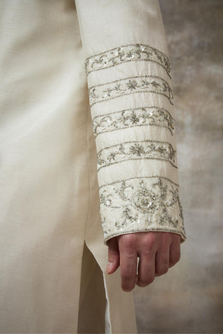 Ivory sleeve embellished sherwani set