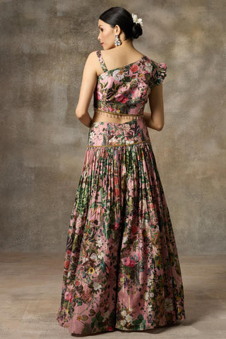 Pink one shouder printed skirt and top