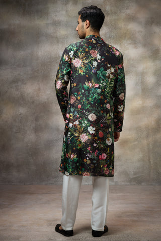 Black signature floral printed kurta set