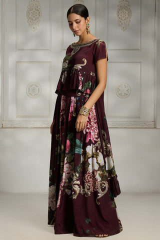 Maroon printed cape set