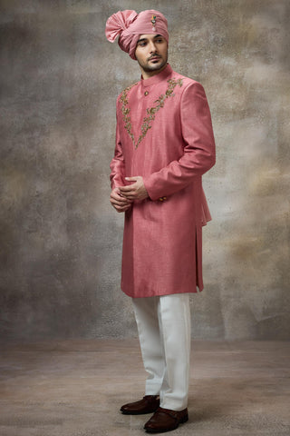 Pink embroidered sherwani set