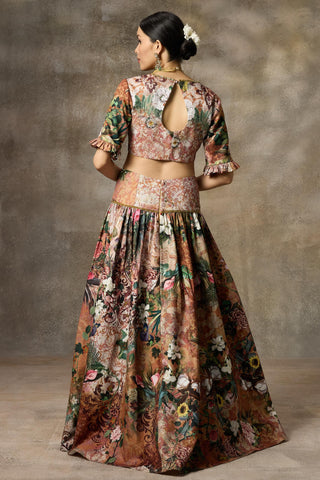 Orange floral print skirt and top set