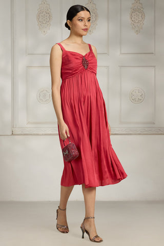 Red embellished dress