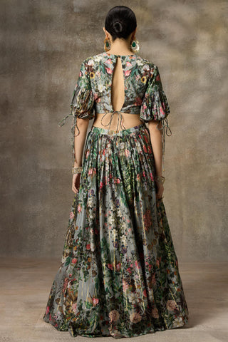 Blue botanical print skirt and top set