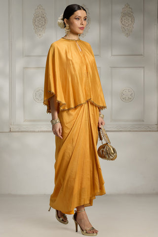Yellow drapped dhoti set