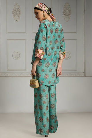 Blue butti printed tunic set