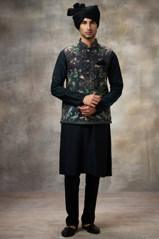 Black signature koti with kurta set