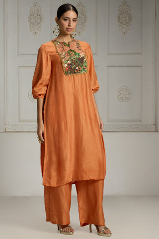 Orange yoke embellished tunic