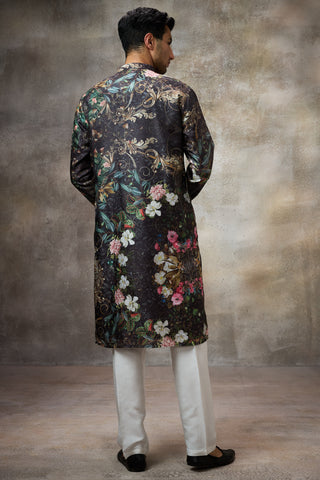 Black floral printed kurta set