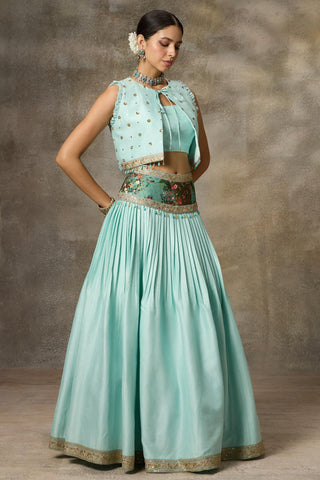 Blue jacket style top and skirt set