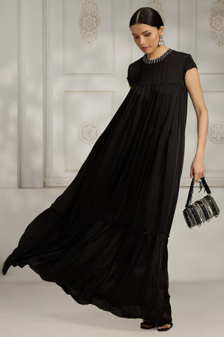 Black embroidered collar gown