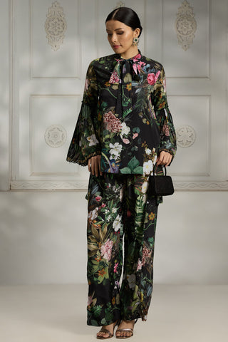 Black botanical printed tunic set