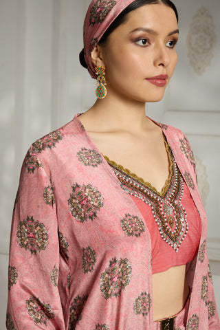 Pink embroidered printed cape set