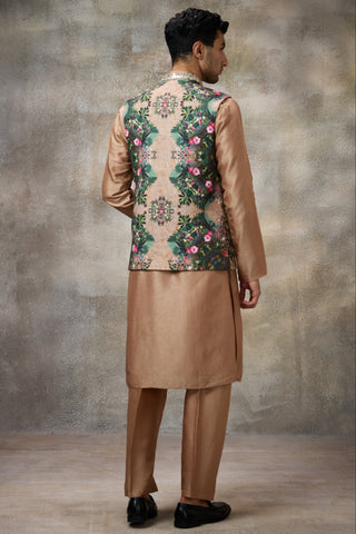 Orange signature floral koti with kurta set