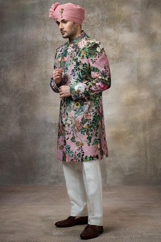 Pink printed sherwani set