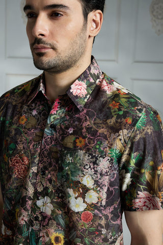 Black signature floral printed shirt