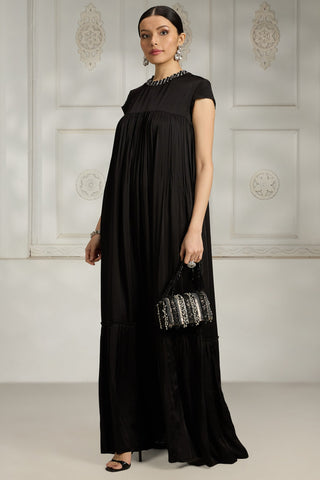 Black embroidered collar gown