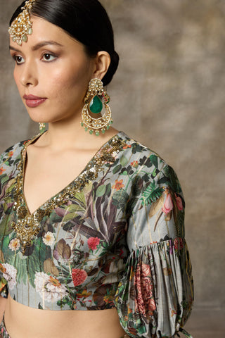 Blue botanical print skirt and top set