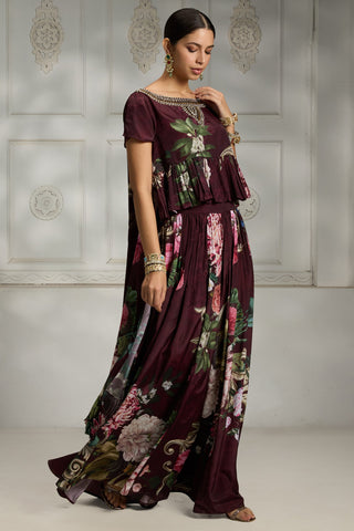 Maroon printed cape set