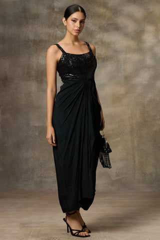 Black drapped gown