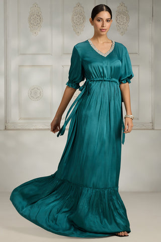 Blue v-neck gown