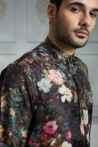 Black silk printed shirt