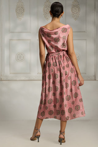 Pink cowl neck printed dress