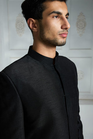 Black solid sherwani set