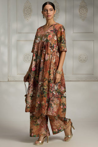 Orange floral printed tunic set